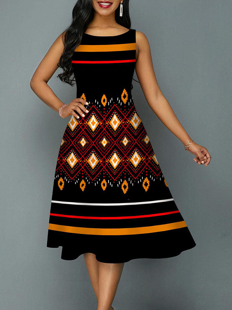 Casual Fashion O Neck Stripe Print Dress