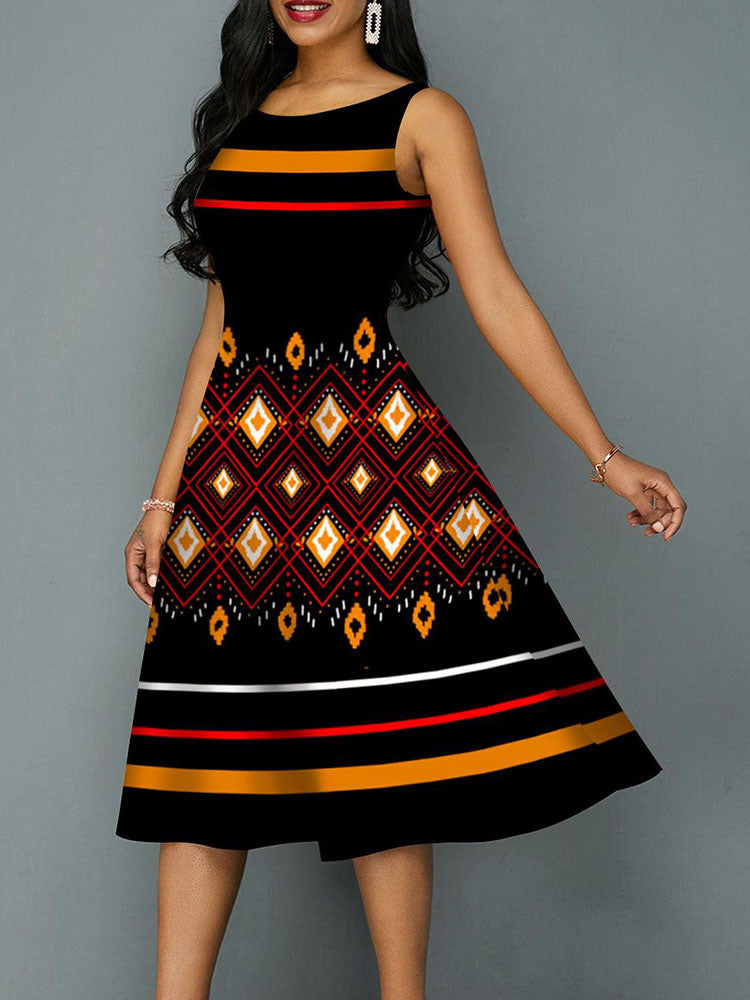 Casual Fashion O Neck Stripe Print Dress