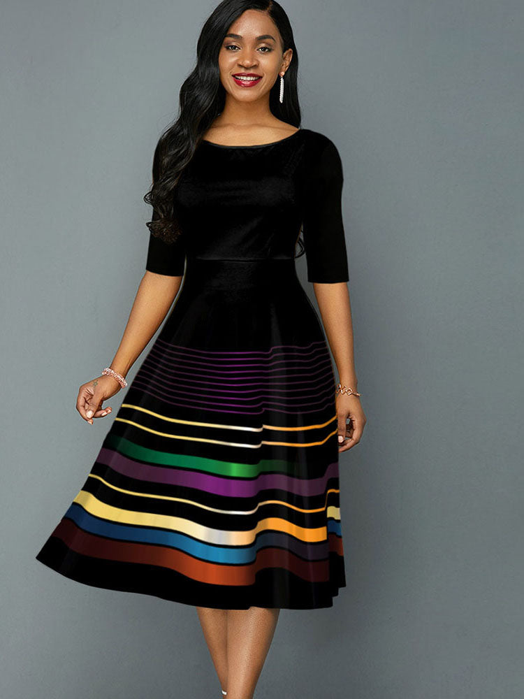 Casual Fashion O Neck Stripe Print Dress