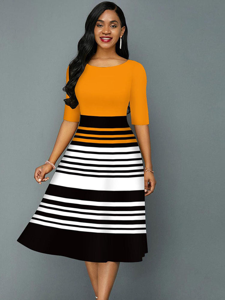 Casual Fashion O Neck Stripe Print Dress