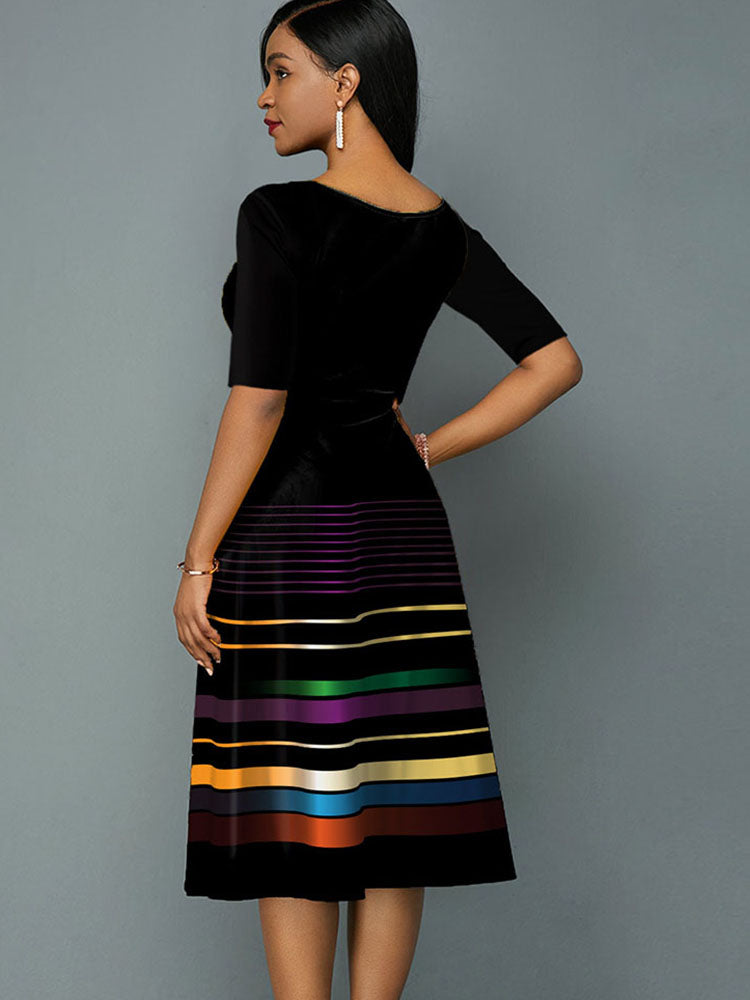 Casual Fashion O Neck Stripe Print Dress