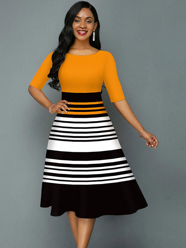 Casual Fashion O Neck Stripe Print Dress