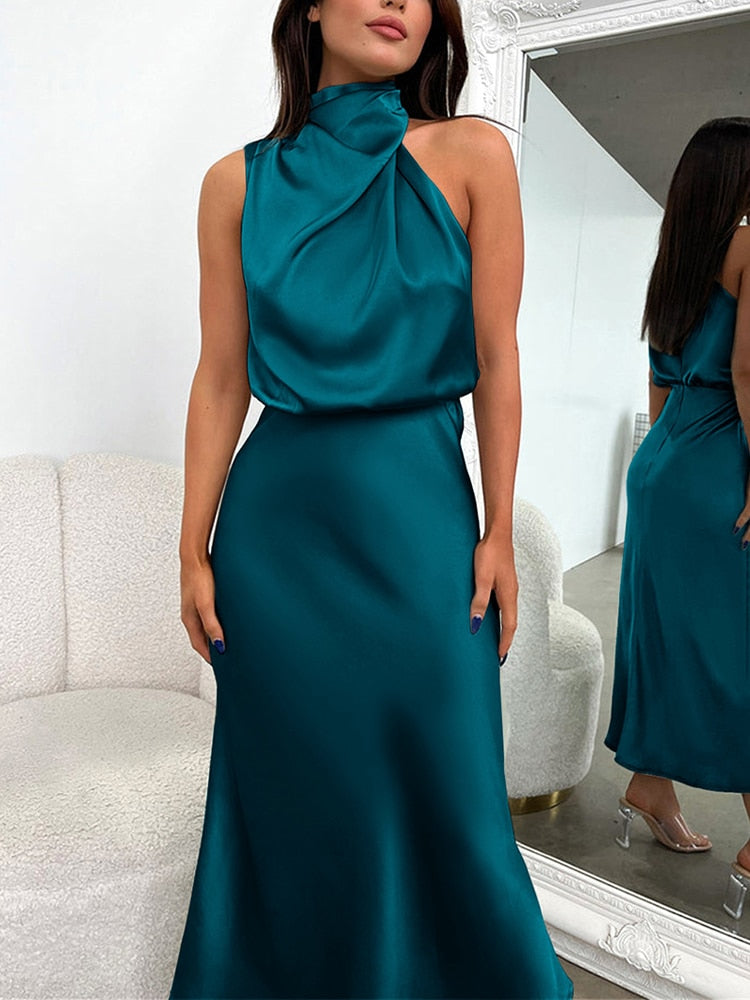 high end summer dresses 30 Stylish That Only Look Expensive Women Elegant Spaghetti Strap Ruffle Hem Slit Dress Summer High-End Silk Satin Sleeveless