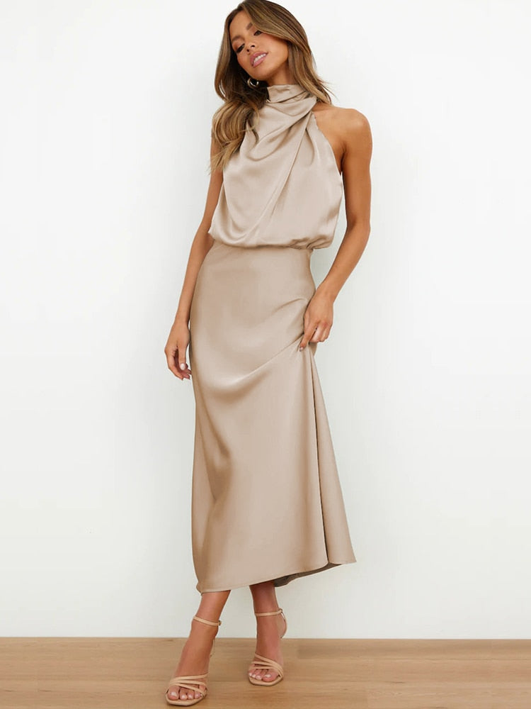 Summer High-End Silk Satin Sleeveless Long Dress – Shequila's Fashions