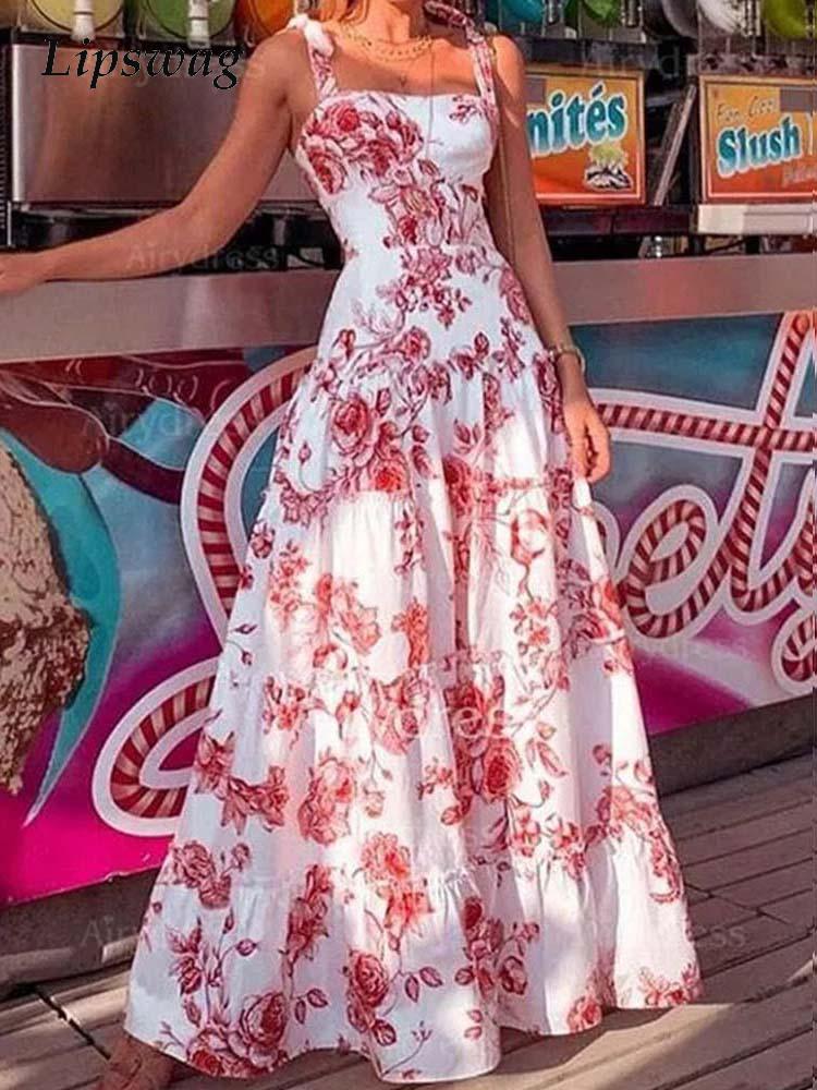 Summer Spring Floral Print Loose Maxi Dress