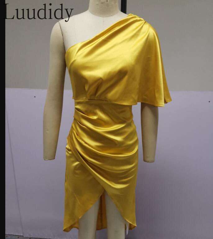 Summer Women One Shoulder Satin Ruched Party Dress