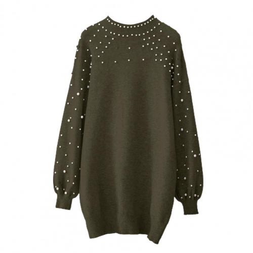 Faux Pearl Decor Autumn Winter Half Turtleneck Knitted Mini Sweater Dress