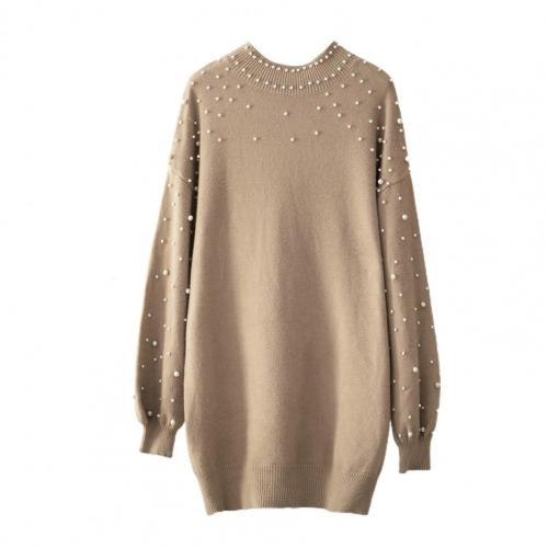 Faux Pearl Decor Autumn Winter Half Turtleneck Knitted Mini Sweater Dress