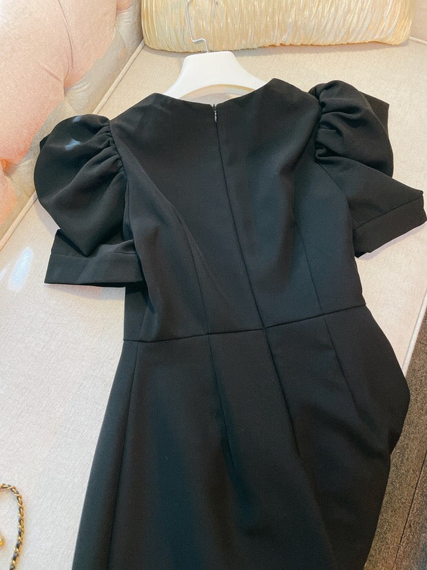 Vintage Ruffles Elegant Dinner Party  Black Dress