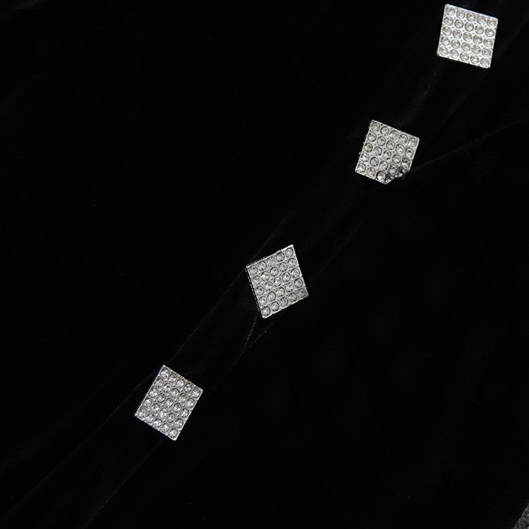 Vintage Elegant Notched Collar Button Decor Casual Velvet Dress