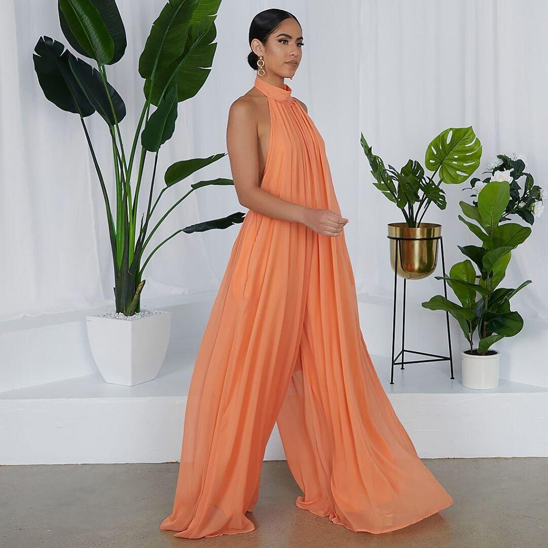 Sexy Oversize Open Back Sleeveless Chiffon Pleated Wide Leg Jumpsuit