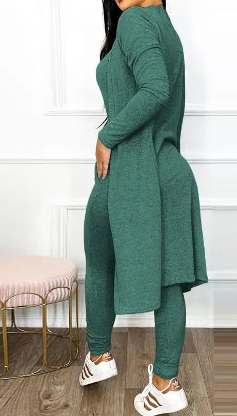 Drawstring Pocket Design U-Neck Sleeveless Skinny Jumpsuit & Long Sleeve Coat Set