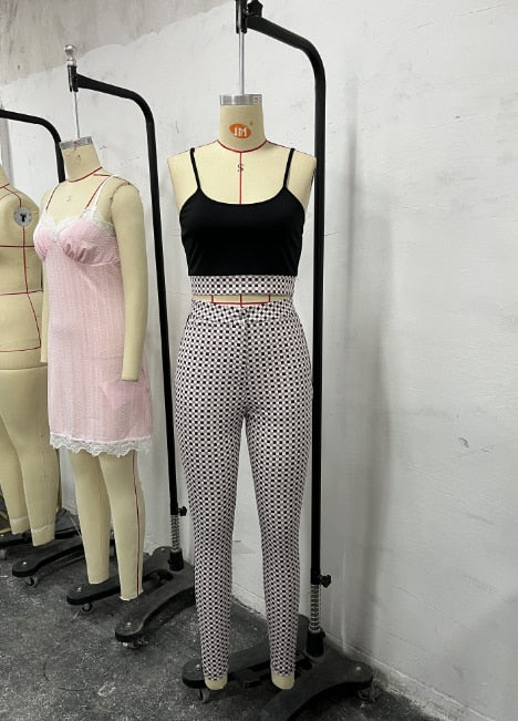 Spring Fashion Plaid Print Contrast Paneled Open Front Long Sleeve Coat & Elegant Skinny Pants Set