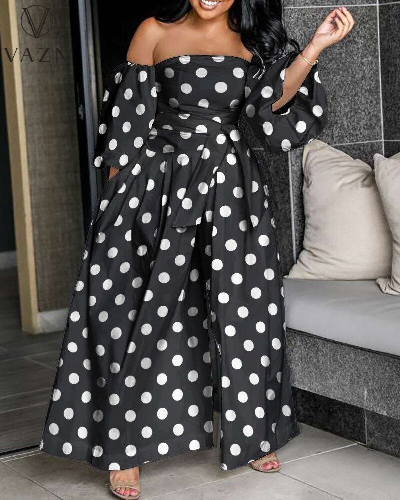 Chiffon Full Sleeve Strapless Loose Wide Leg Jumpsuits