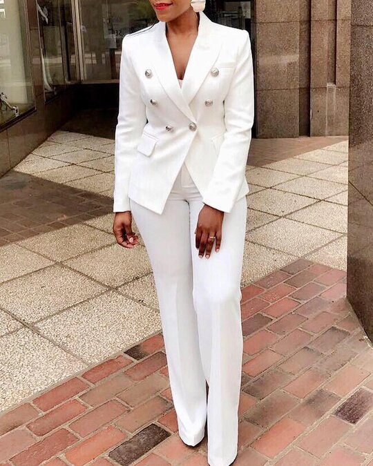 Casual Style Long Sleeve One Buttons Lapel Top Elastic Long Pants