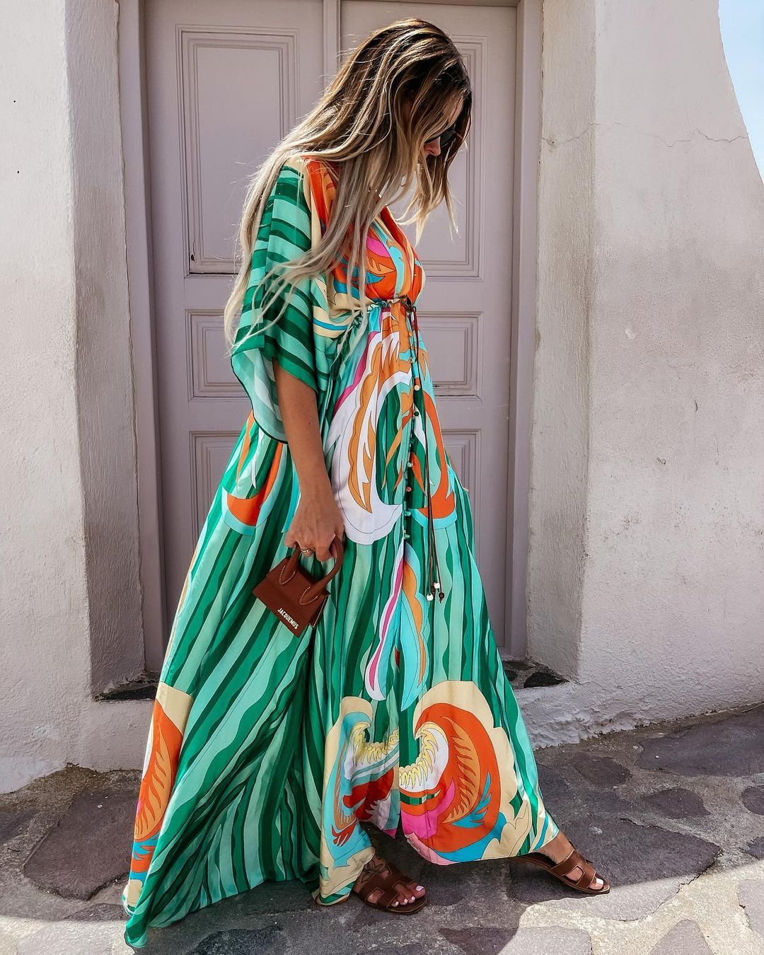 V-Neck Full Sleeve Women High Waist A-line Maxi Dress