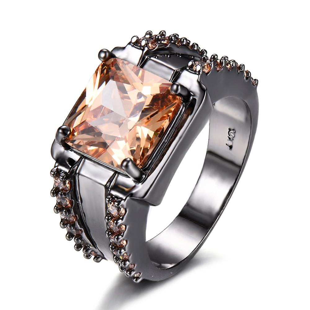 Vintage Male Female Crystal Charm 14kt Black Gold Wedding Rings