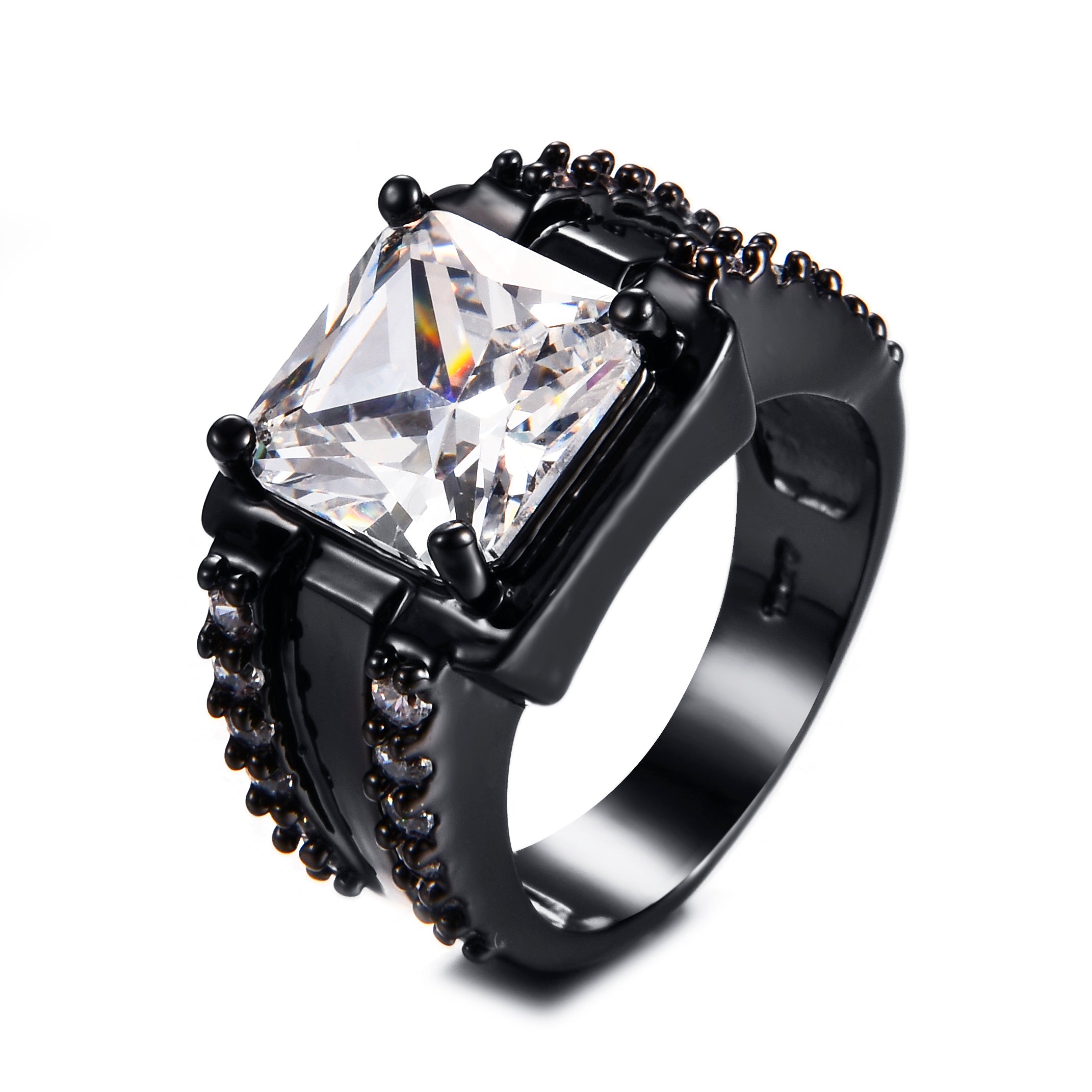 Vintage Male Female Crystal Charm 14kt Black Gold Wedding Rings