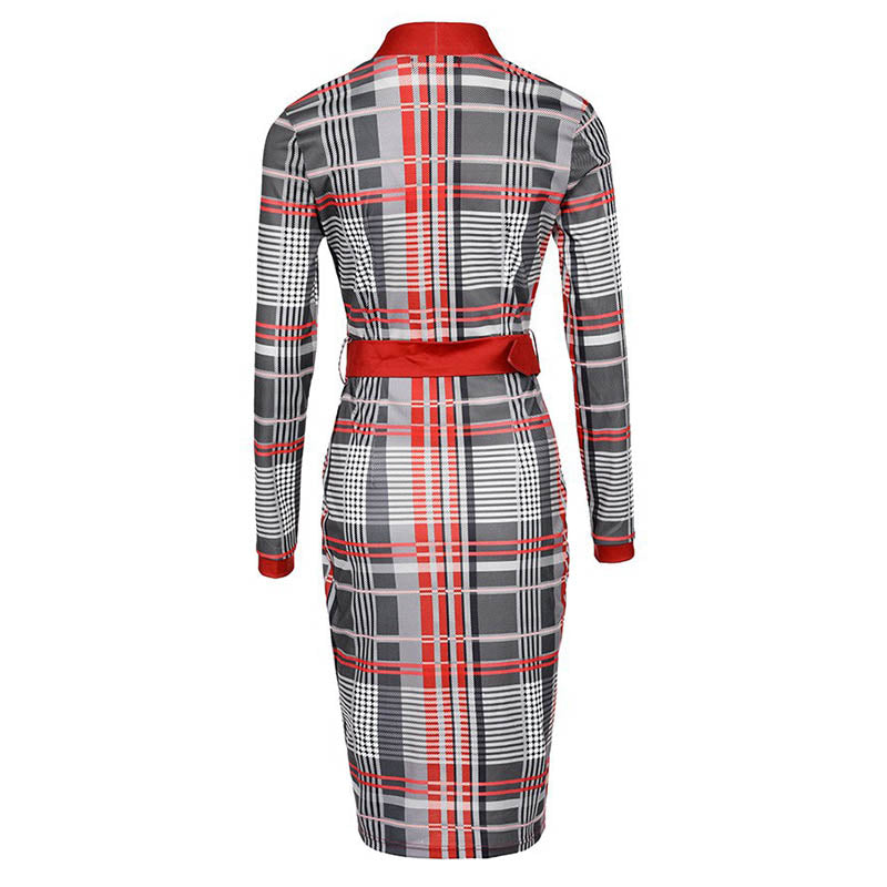 Spring Autumn Vintage Pattern Print  V-neck Long Sleeve Bodycon Dress