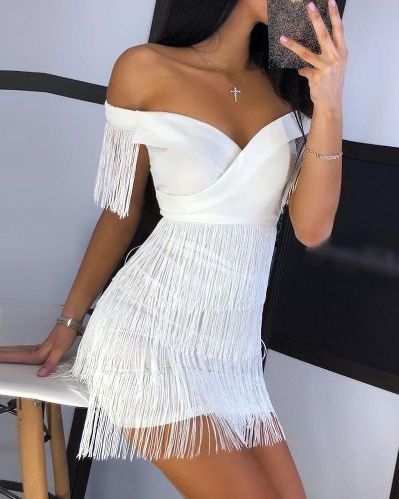 Sexy Tassels Short Sleeve Club Dress