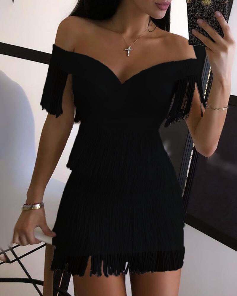 Sexy Tassels Short Sleeve Club Dress