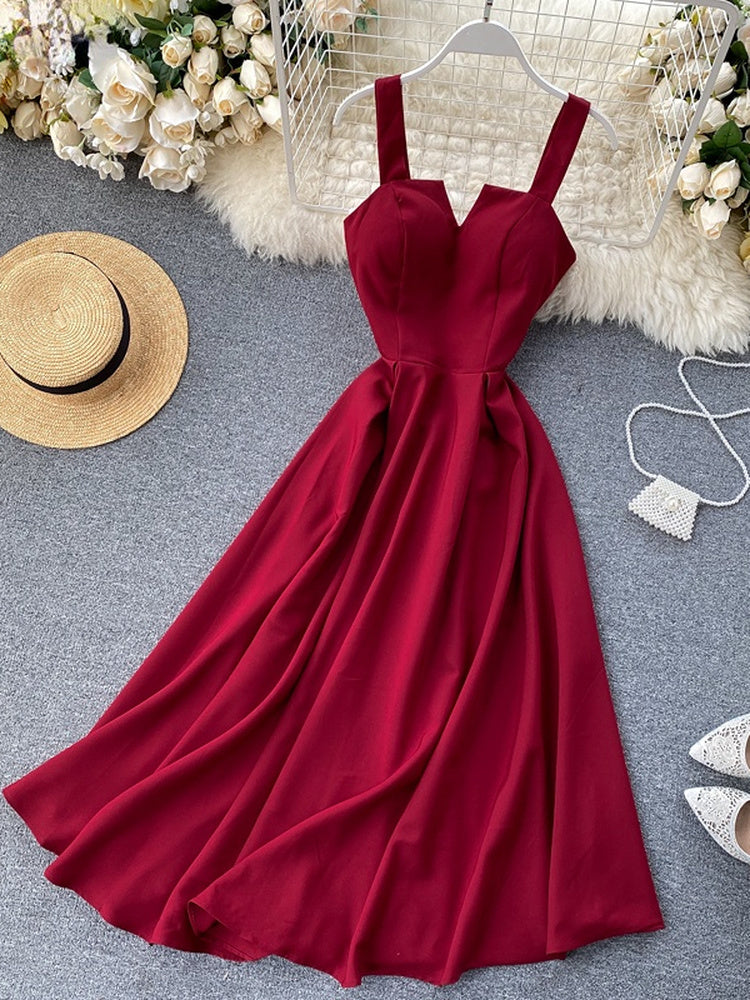 V Neck Tank Backless Spaghetti Strap Maxi Dress