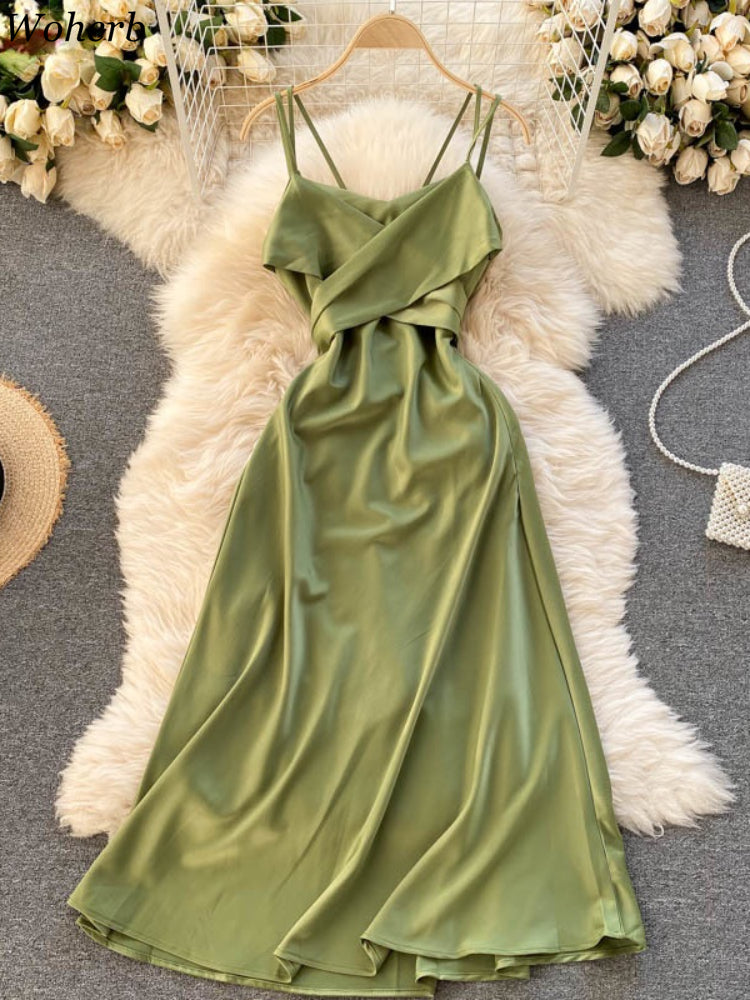 V Neck Tank Backless Spaghetti Strap Maxi Dress