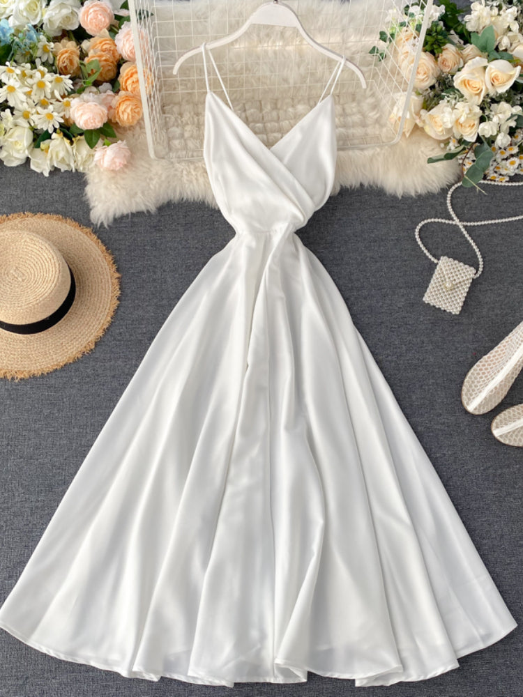 V Neck Tank Backless Spaghetti Strap Maxi Dress