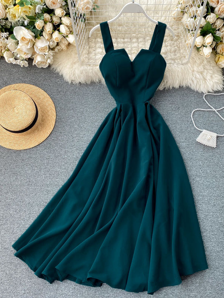 V Neck Tank Backless Spaghetti Strap Maxi Dress