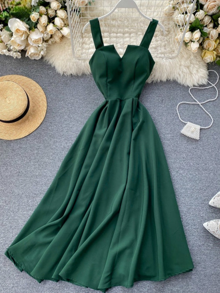 V Neck Tank Backless Spaghetti Strap Maxi Dress