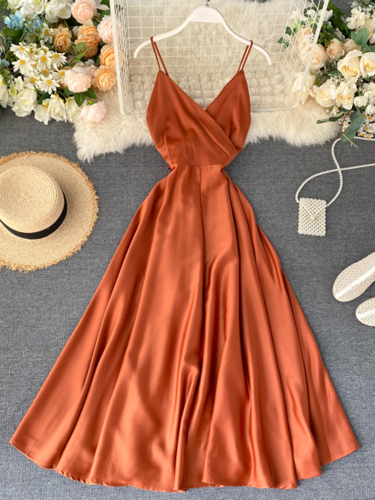 V Neck Tank Backless Spaghetti Strap Maxi Dress