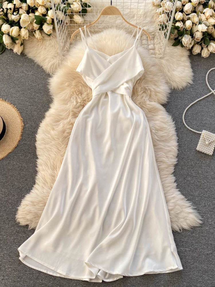 V Neck Tank Backless Spaghetti Strap Maxi Dress