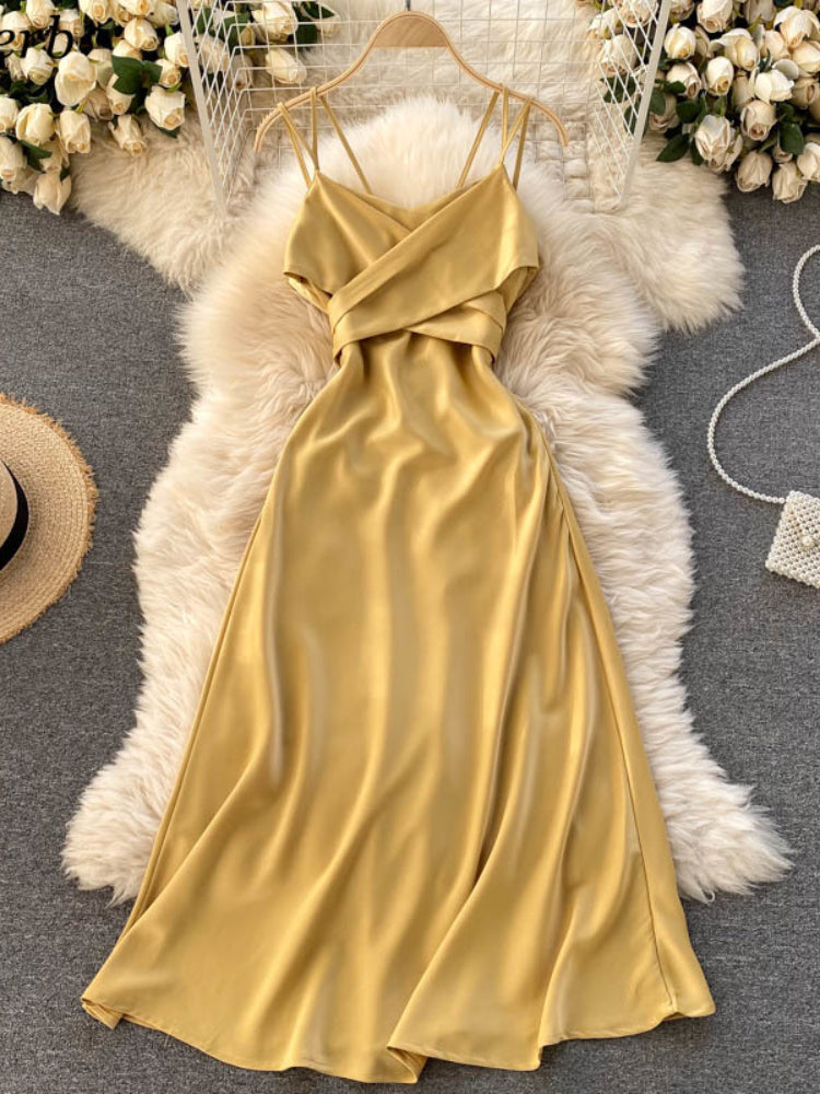 V Neck Tank Backless Spaghetti Strap Maxi Dress