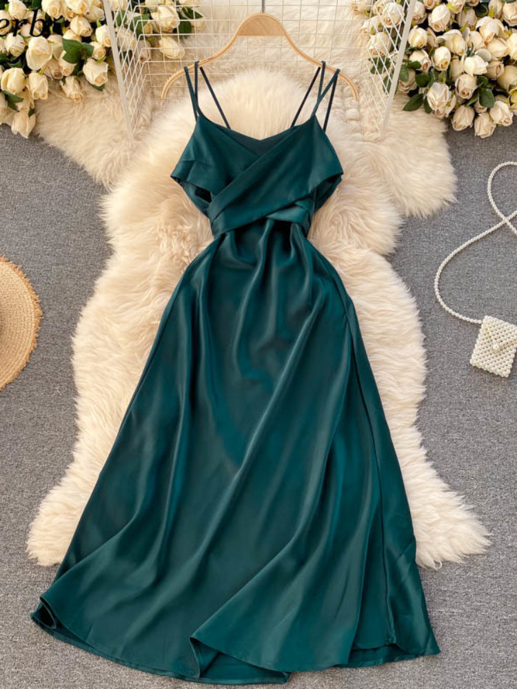 V Neck Tank Backless Spaghetti Strap Maxi Dress