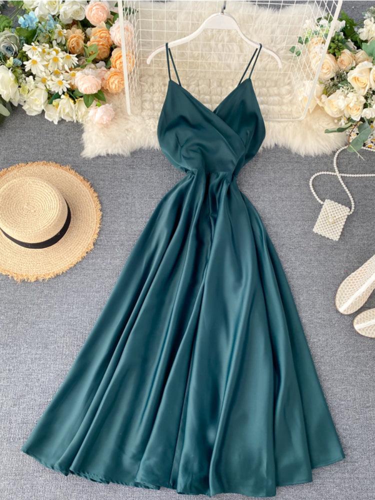 V Neck Tank Backless Spaghetti Strap Maxi Dress