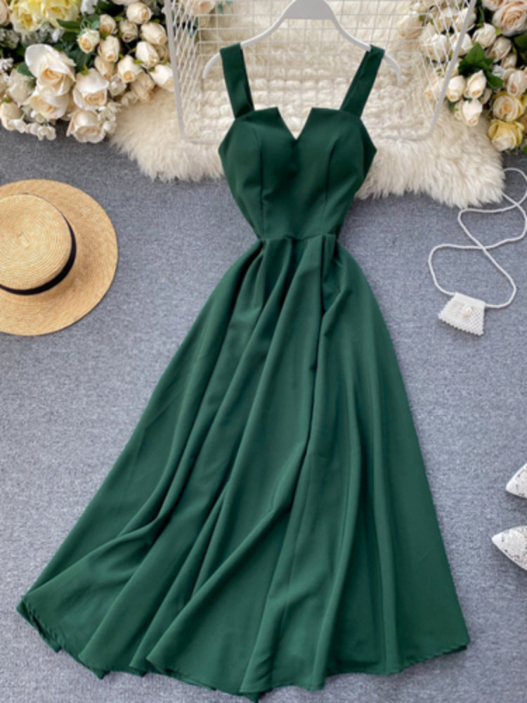 V Neck Tank Backless Spaghetti Strap Maxi Dress