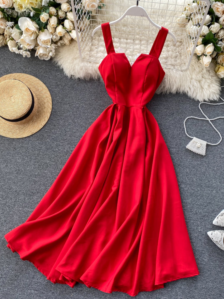 V Neck Tank Backless Spaghetti Strap Maxi Dress