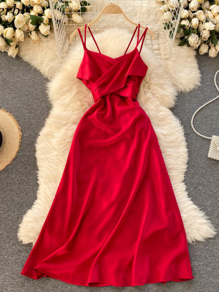 V Neck Tank Backless Spaghetti Strap Maxi Dress