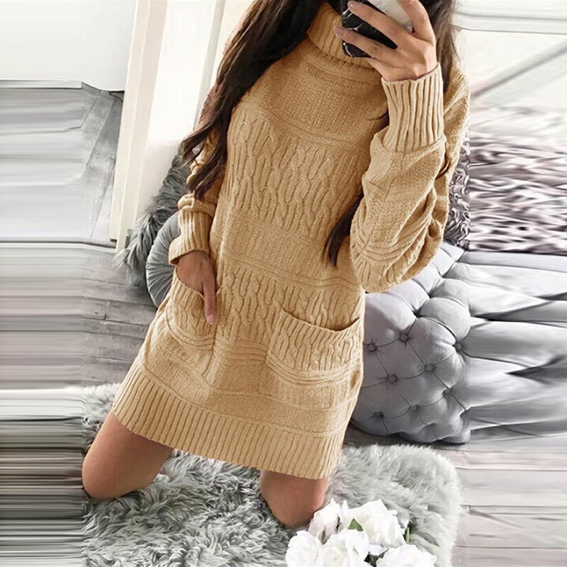 Casual Front Pockets Knitted Sweater Dress