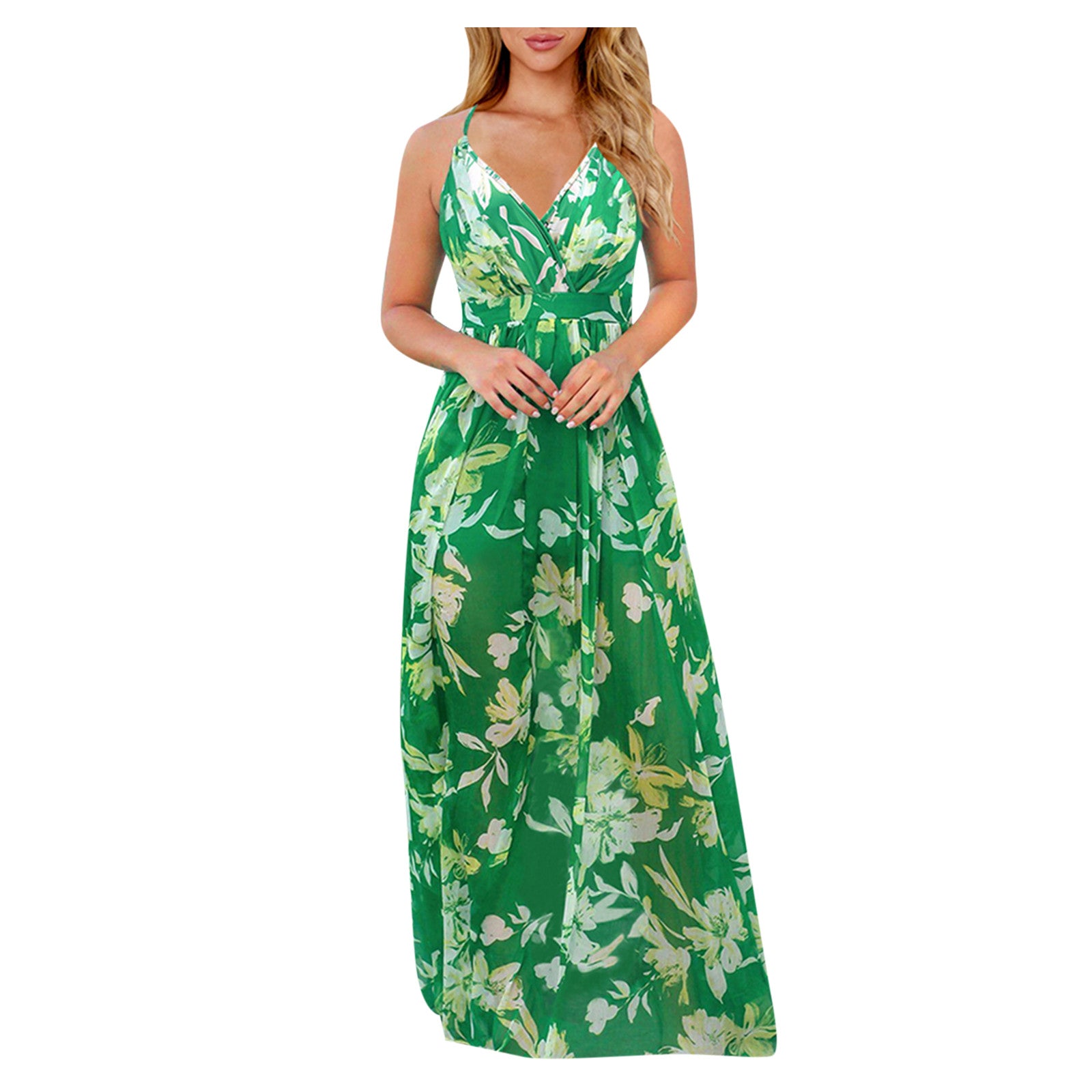 Casual Spaghetti Straps Tropical Boho Floral Print Backless Maxi Dress