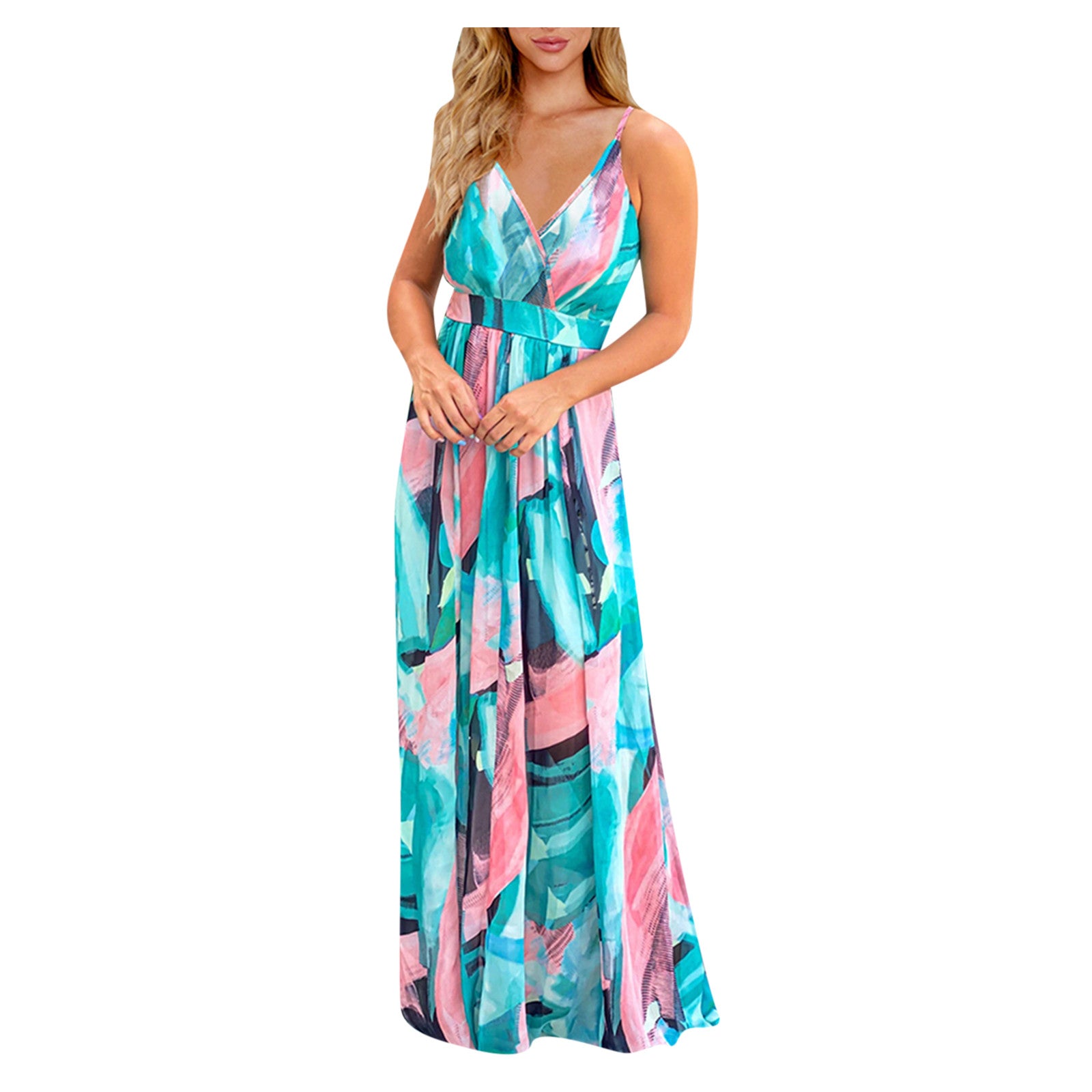 Casual Spaghetti Straps Tropical Boho Floral Print Backless Maxi Dress