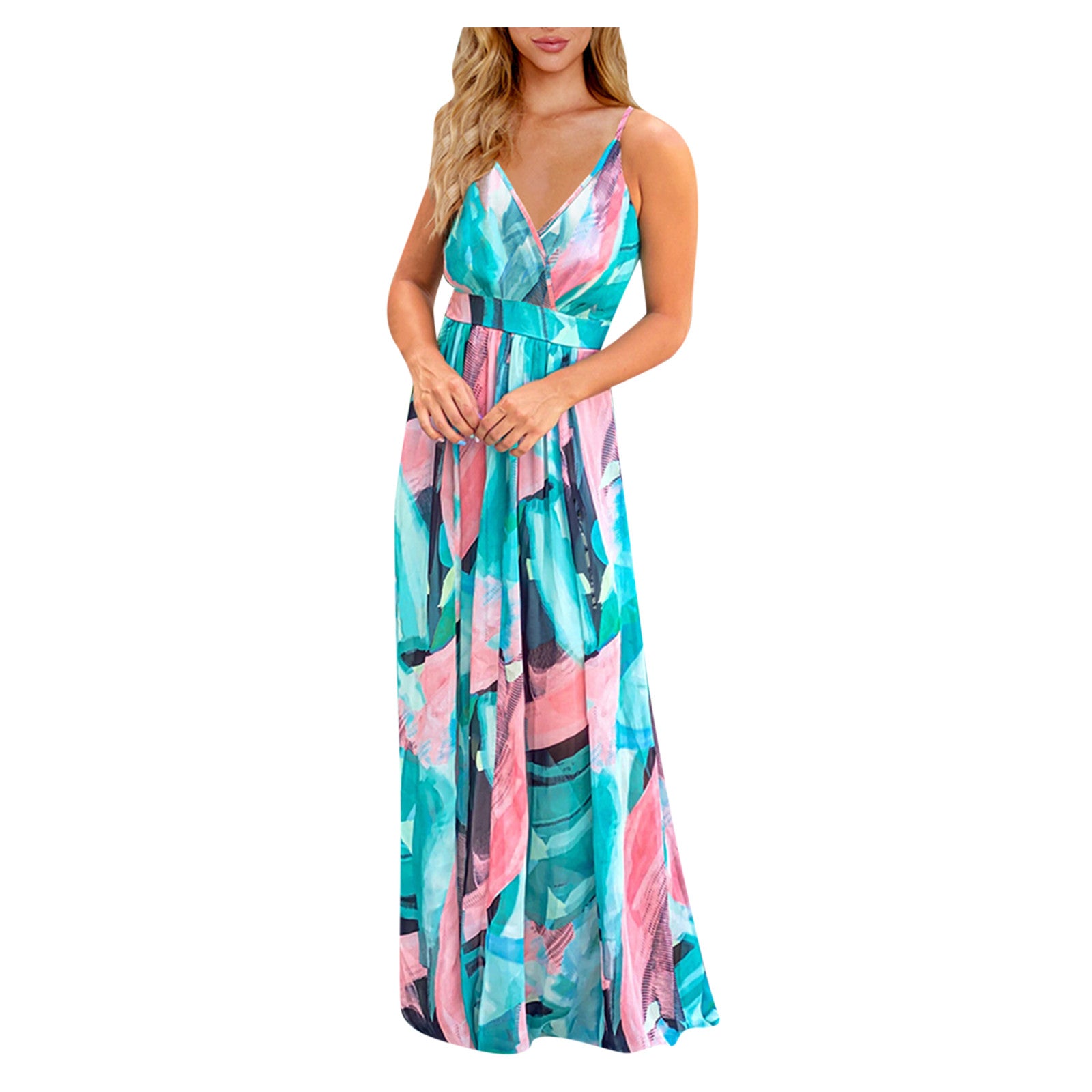 Casual Spaghetti Straps Tropical Boho Floral Print Backless Maxi Dress