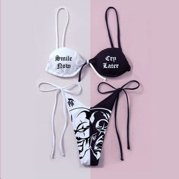 Funny Letters Print 2Pcs Bikini