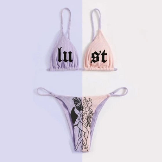 Funny Letters Print 2Pcs Bikini