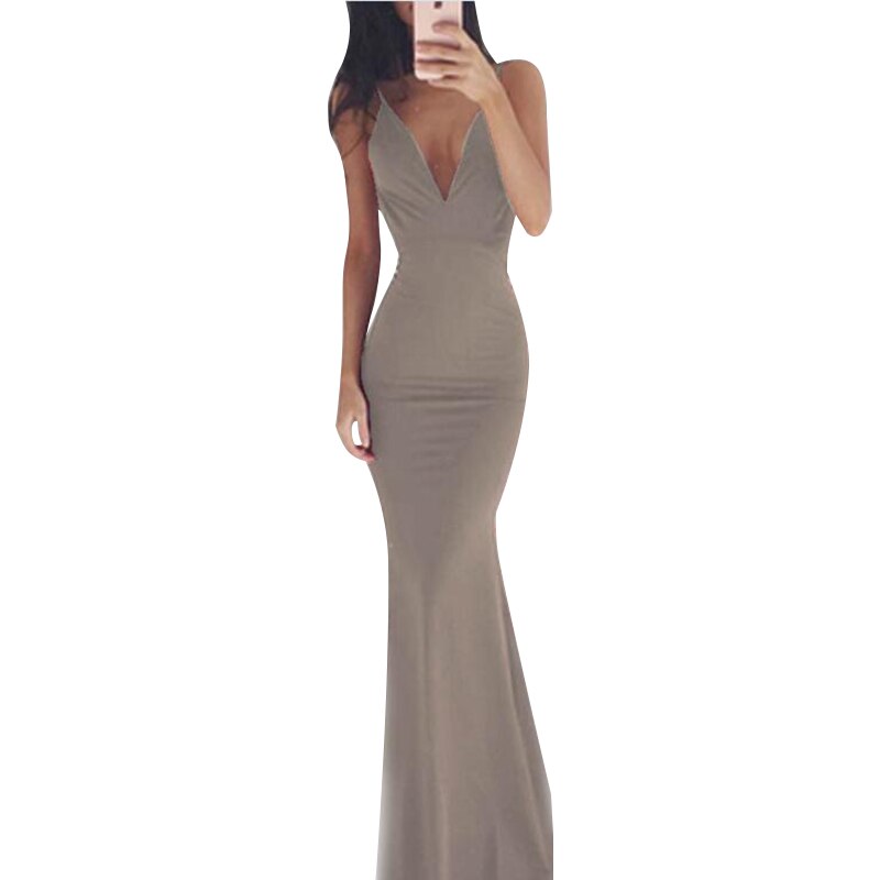 Sleeveless V-Neck Sexy Backless Elegant Floor-Length Evening  Gown