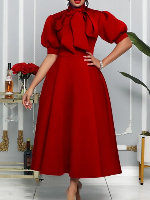 Puff Sleeve Elegant Classy Midi Dress