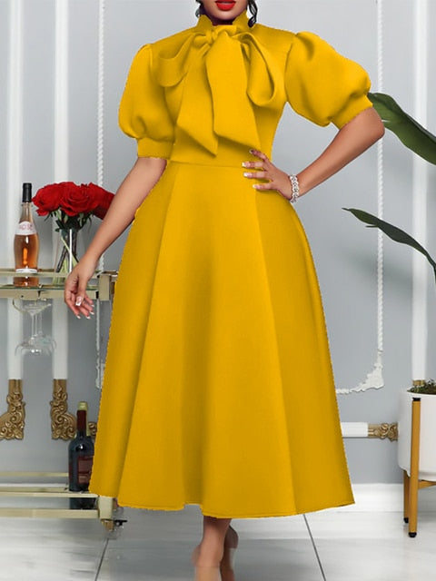 Puff Sleeve Elegant Classy Midi Dress
