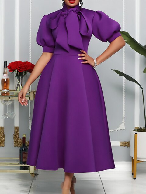 Puff Sleeve Elegant Classy Midi Dress