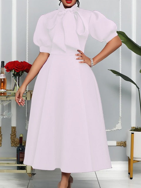 Puff Sleeve Elegant Classy Midi Dress