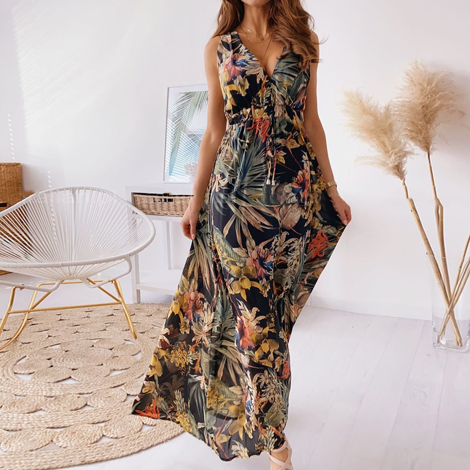 Floral Print Halter Strap Sundress